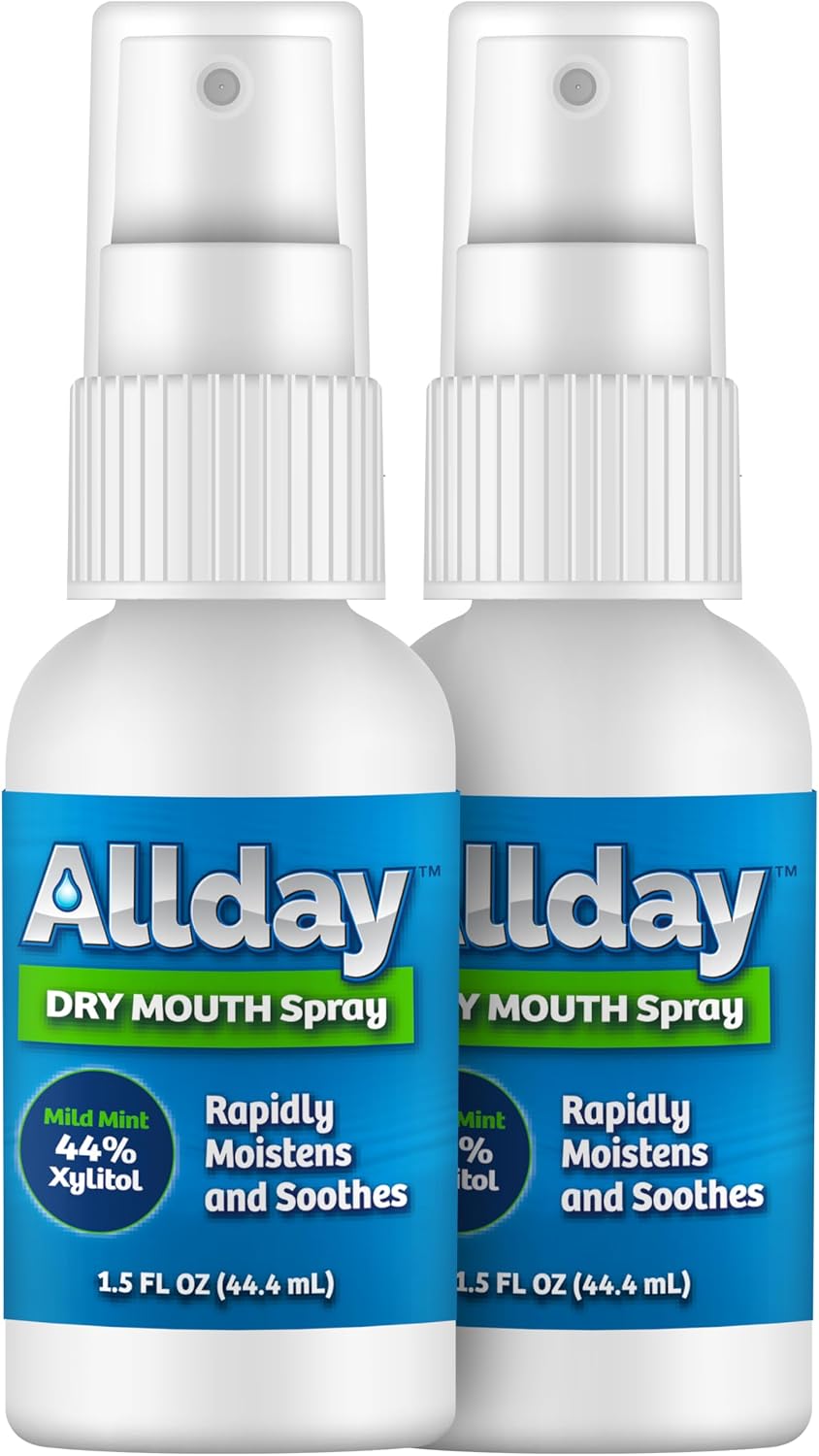 Allday Dry Mouth Spray in Mild Mint, two 1.5 fl oz bottles