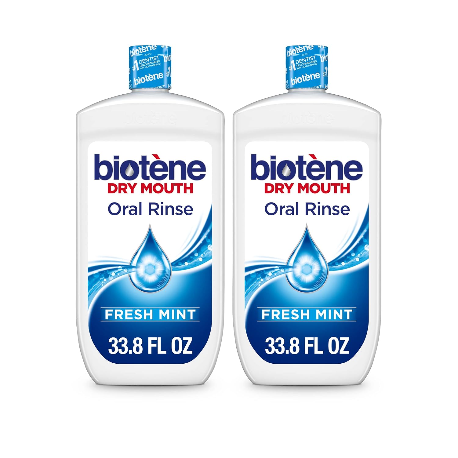 Biotene Dry Mouth Oral Rinse, Fresh Mint, two 33.8 fl oz bottles