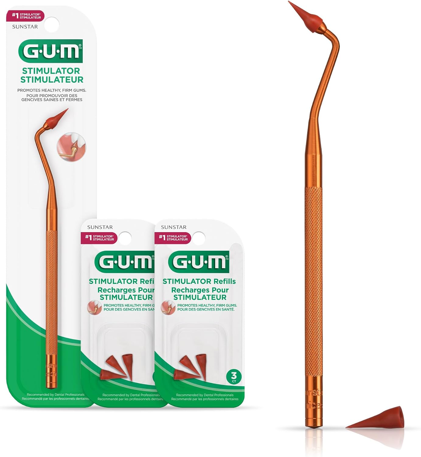 GUM Stimulator permanent handle with rubber tip and two refill packs