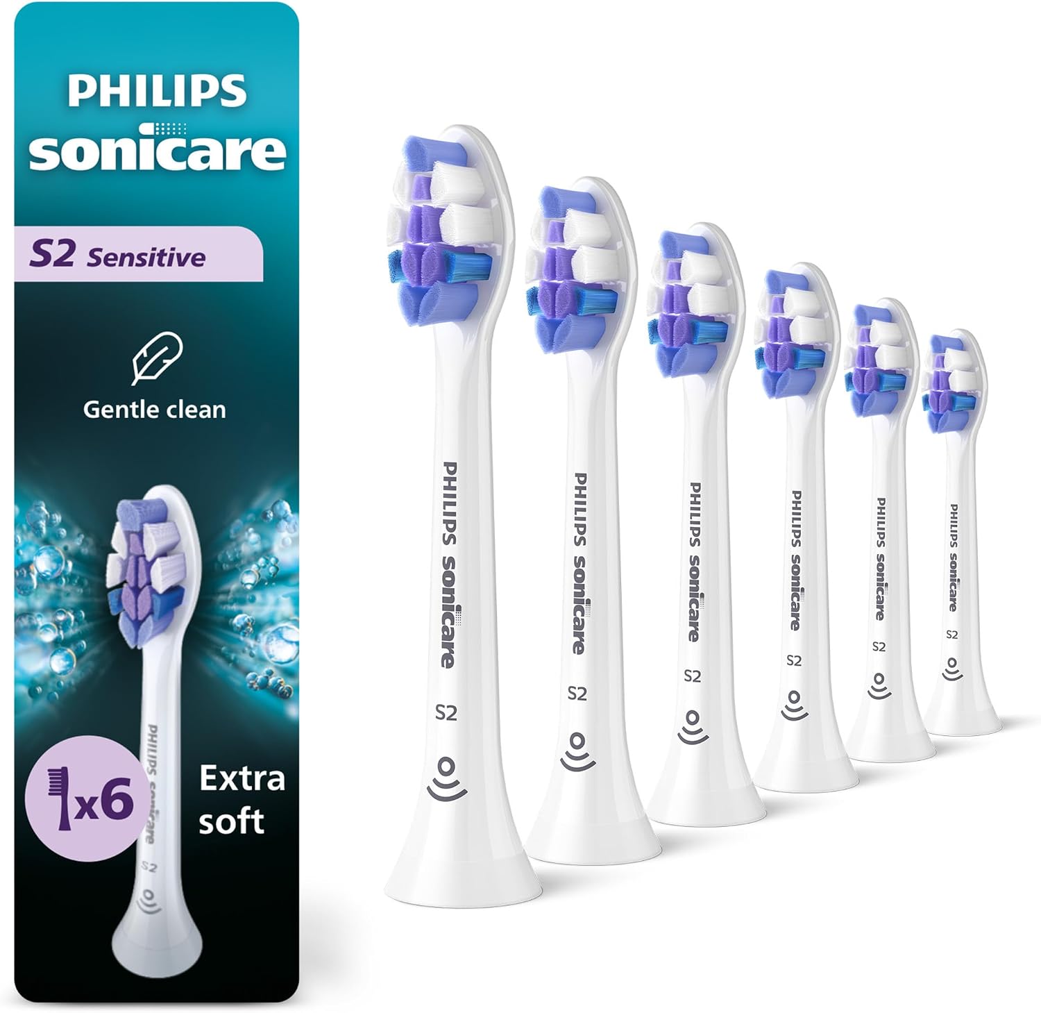 Philips Sonicare S2 Sensitive white replacement brush heads, pack of six