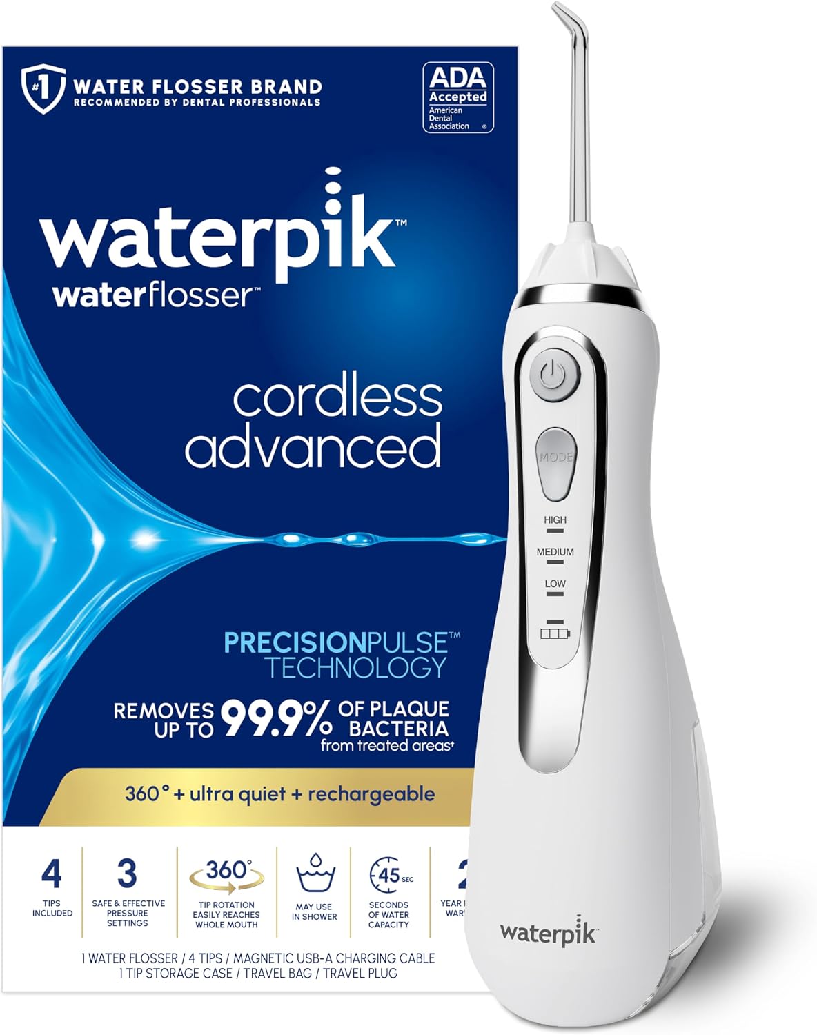 Waterpik Cordless Advanced rechargeable water flosser in white